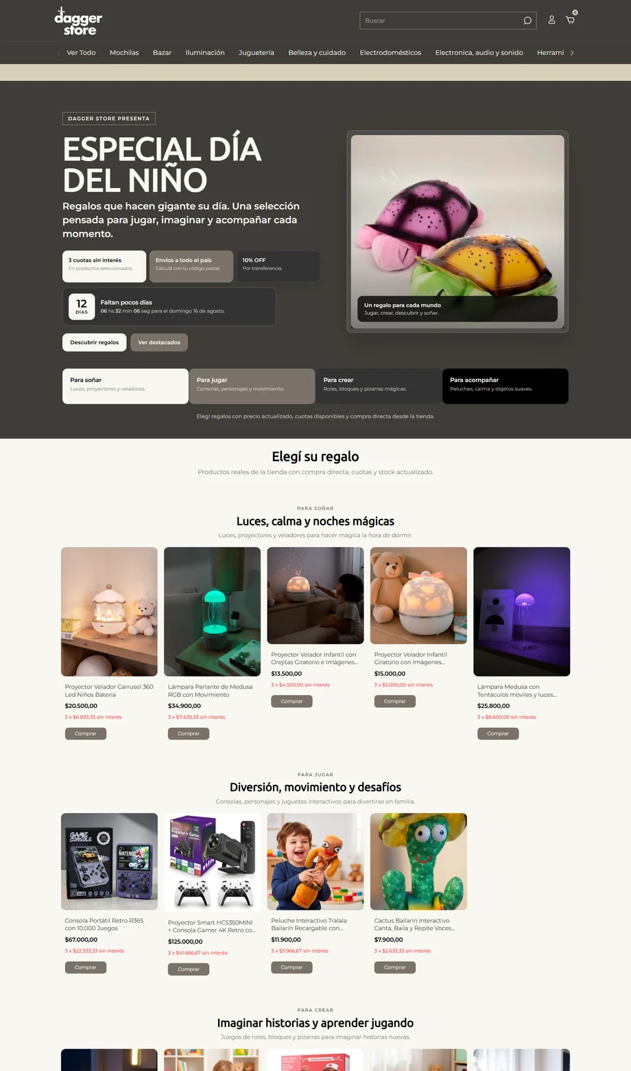 Landing Dagger Store dentro de Tienda Nube