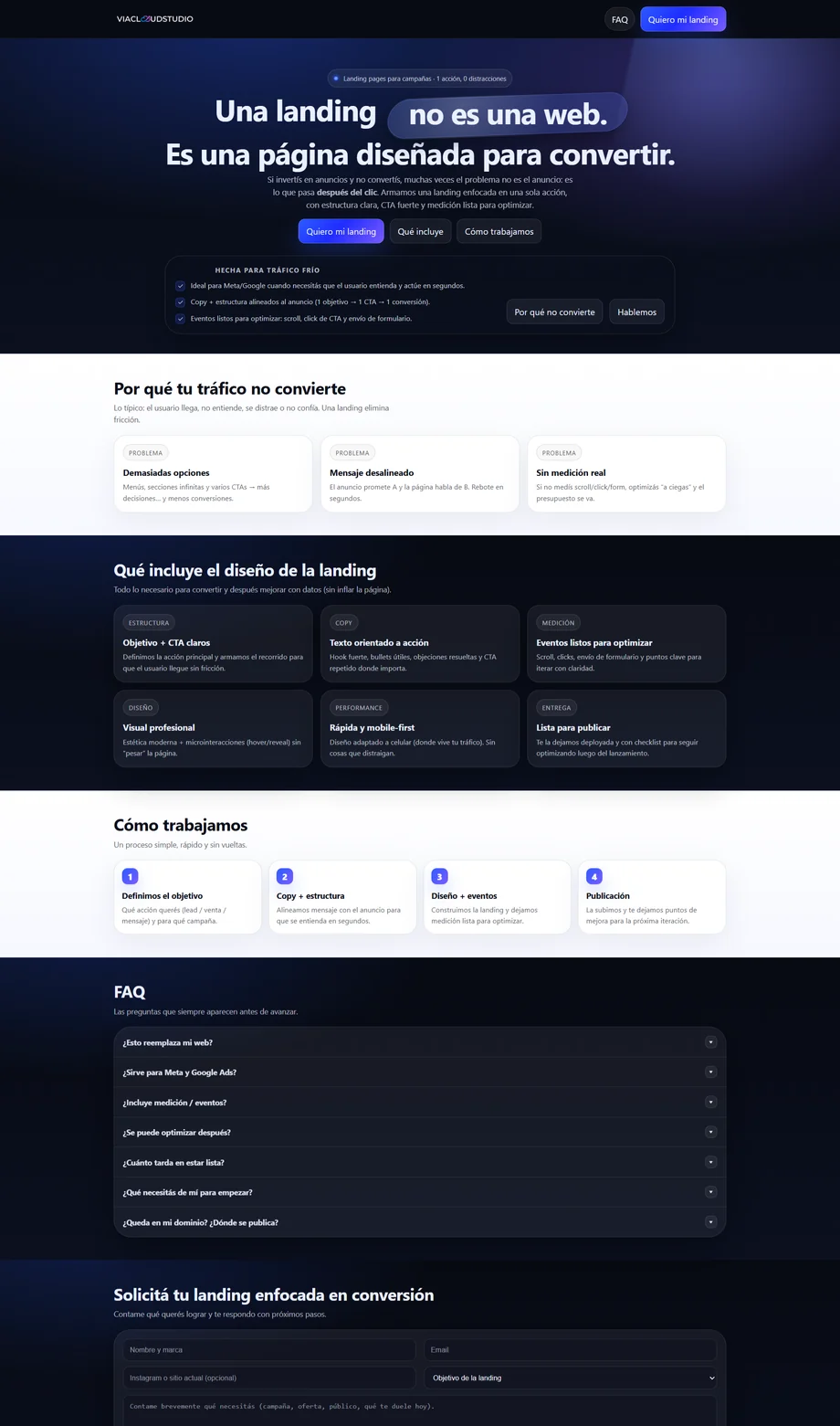 Landing pages para campañas · VIA CLOUD STUDIO